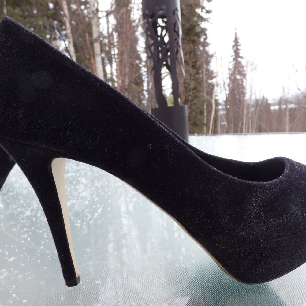 HOEGL GOTH WEDDING BLACK FUZZY FEEL HIGH HEELS CLOSED SHOES SIZE 9 - Picture 9 of 14